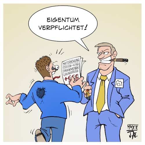 Cartoon: Grundsteuer (medium) by Timo Essner tagged grundsteuer,immobilien,immobilienbesitzer,haus,und,grund,vermieter,mieter,kosten,mietpreise,mietpreisbremse,sozialwohnungen,nebenkosten,sanierung,dämmung,straßenausbau,umlagefähigkeit,mietkosten,wohnen,wohungen,mietwohnungen,deutschland,cartoon,timo,essner,grundsteuer,immobilien,immobilienbesitzer,haus,und,grund,vermieter,mieter,kosten,mietpreise,mietpreisbremse,sozialwohnungen,nebenkosten,sanierung,dämmung,straßenausbau,umlagefähigkeit,mietkosten,wohnen,wohungen,mietwohnungen,deutschland,cartoon,timo,essner