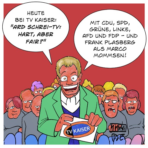 Cartoon: hart - aber fair? (medium) by Timo Essner tagged hartaberfair,ard,talkshows,schreitv,whitetrash,frank,plasberg,tv,kaiser,cartoon,timo,essner,hartaberfair,ard,talkshows,schreitv,whitetrash,frank,plasberg,tv,kaiser,cartoon,timo,essner