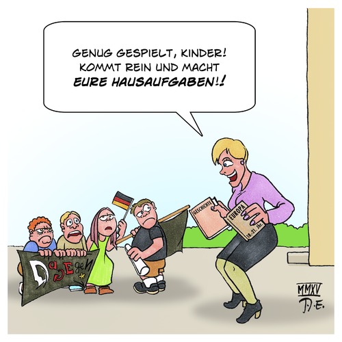 Cartoon: Hausaufgaben (medium) by Timo Essner tagged pegida,geschichte,hausaufgaben,einwanderung,immigration,pegida,geschichte,hausaufgaben,einwanderung,immigration