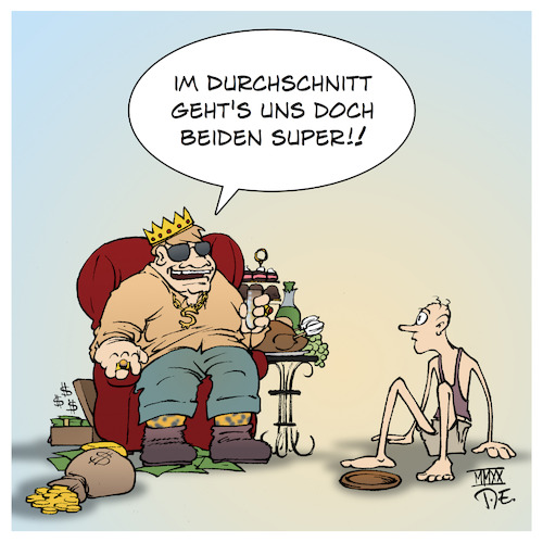 Cartoon: Im Durchschnitt (medium) by Timo Essner tagged wirtschaft,durchschnitt,wirtschaftsdurchschnitt,statistik,lebensstandard,einkommen,armut,reichtum,schere,arm,reich,gesellschaft,konsum,mittelstand,verteilung,cartoon,timo,essner,wirtschaft,durchschnitt,wirtschaftsdurchschnitt,statistik,lebensstandard,einkommen,armut,reichtum,schere,arm,reich,gesellschaft,konsum,mittelstand,verteilung,cartoon,timo,essner