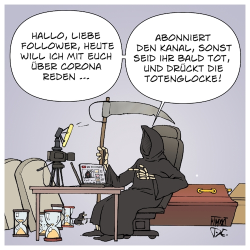 Cartoon: Influencer 4.0 (medium) by Timo Essner tagged internet,medien,influencer,social,media,alternative,informationen,quellen,pandemie,profit,kanal,abonnieren,corona,covid19,glocke,drücken,youtube,youtuber,tod,cui,bono,cartoon,timo,essner,internet,medien,influencer,social,media,alternative,informationen,quellen,pandemie,profit,kanal,abonnieren,corona,covid19,glocke,drücken,youtube,youtuber,tod,cui,bono,cartoon,timo,essner