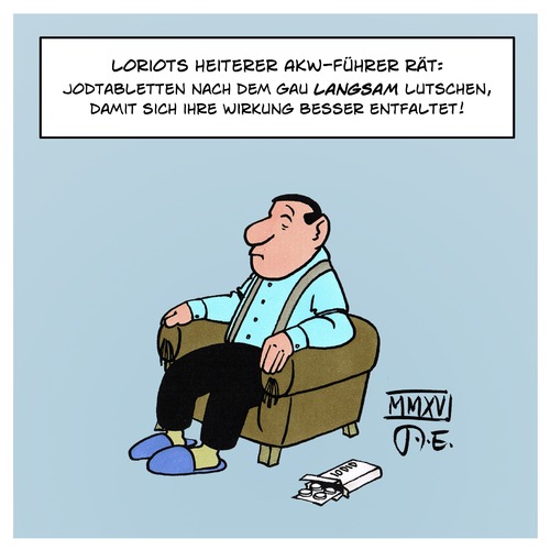 Cartoon: Jodtabletten (medium) by Timo Essner tagged jodtabletten,nrw,belgien,tihange,doel,akw,gau,loriot,cartoon,timo,essner,jodtabletten,nrw,belgien,tihange,doel,akw,gau,loriot,cartoon,timo,essner