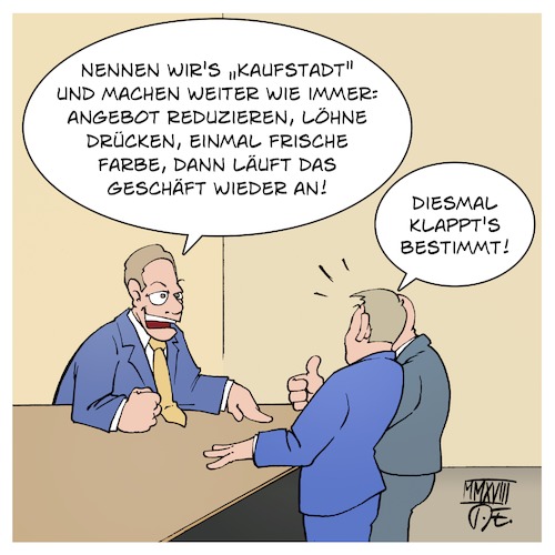 Cartoon: Karstadt Kaufhof (medium) by Timo Essner tagged karstadt,kaufhof,kaufstadt,übernahme,fusion,kauf,arbeitsplätze,angestellte,mehrarbeit,real,mindestlohn,lohndrückerei,wirtschaft,arbeitsmarkt,deutschland,cartoon,timo,essner,karstadt,kaufhof,kaufstadt,übernahme,fusion,kauf,arbeitsplätze,angestellte,mehrarbeit,real,mindestlohn,lohndrückerei,wirtschaft,arbeitsmarkt,deutschland,cartoon,timo,essner