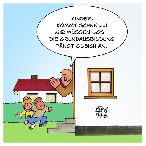 Cartoon: Kinder bei der Bundeswehr (medium) by Timo Essner tagged grundausbildung,militärdienst,bundeswehr,minderjährige,kinder,cartoon,leyen,der,von,uschi,jahre,17,timo,essner,kinder,minderjährige,bundeswehr,militärdienst,grundausbildung,17,jahre,uschi,von,der,leyen,cartoon,timo,essner