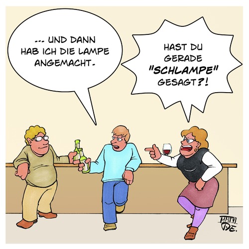 Cartoon: Lampe gesagt? (medium) by Timo Essner tagged mann,frau,lampe,schlampe,wortspiel,missverständnis,falsch,verstanden,feminismus,patriarchat,sexismus,gesellschaft,kultur,cartoon,timo,essner,mann,frau,lampe,schlampe,wortspiel,missverständnis,falsch,verstanden,feminismus,patriarchat,sexismus,gesellschaft,kultur,cartoon,timo,essner