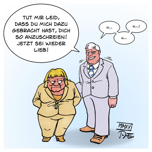 Cartoon: Merkel Seehofer Versöhnung (medium) by Timo Essner tagged seehofer,merkel,parteitag,cdu,csu,schwesterpartei,versöhnung,strategie,wahlkampf,bundestagswahl,btw17,cartoon,timo,essner,seehofer,merkel,parteitag,cdu,csu,schwesterpartei,versöhnung,strategie,wahlkampf,bundestagswahl,btw17,cartoon,timo,essner