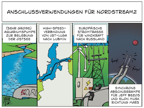 Cartoon: Nordstream 2 (medium) by Timo Essner tagged energie,gas,fossile,energieträger,russland,putin,nordstream,nordstream2,energiewende,klimakrise,ukraine,ukrainekrise,windkraft,solarenergie,ostsee,todeszone,gaspipeline,spd,gerhard,schröder,mecklenburg,vorpommern,manuela,schwesig,anschlussverwendung,cartoon,timo,essner,energie,gas,fossile,energieträger,russland,putin,nordstream,nordstream2,energiewende,klimakrise,ukraine,ukrainekrise,windkraft,solarenergie,ostsee,todeszone,gaspipeline,spd,gerhard,schröder,mecklenburg,vorpommern,manuela,schwesig,anschlussverwendung,cartoon,timo,essner