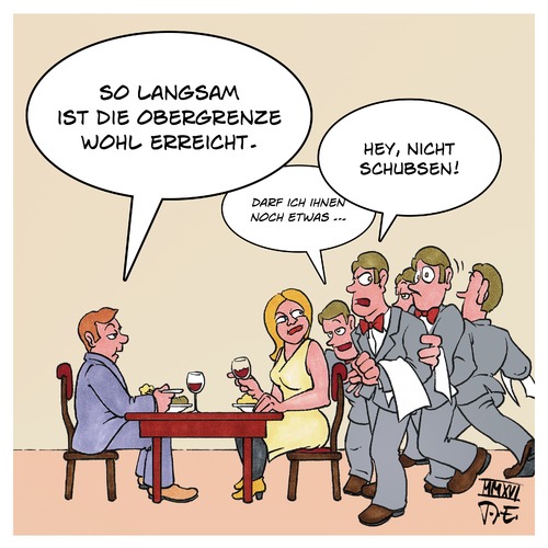 Cartoon: Obergrenze (medium) by Timo Essner tagged obergrenzen,einwanderung,flüchtlinge,restaurant,kellner,wortspiel,cartoon,timo,essner,obergrenzen,einwanderung,flüchtlinge,restaurant,kellner,wortspiel,cartoon,timo,essner