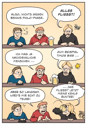 Cartoon: Panta rhei (medium) by Timo Essner tagged panta,rhei,alles,fließt,bier,kneipe,philosophie,freunde,philosoph,theke,tresen,trinken,getränke,cartoon,timo,essner,panta,rhei,alles,fließt,bier,kneipe,philosophie,freunde,philosoph,theke,tresen,trinken,getränke,cartoon,timo,essner