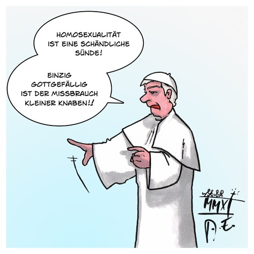 Cartoon: Papst zu Pädophilie (medium) by Timo Essner tagged papst,pädophilie,kindesmissbrauch,homoehe,lbgt,schwule,homosexualität,sexualität,zölibat,papst,pädophilie,kindesmissbrauch,homoehe,lbgt,schwule,homosexualität,sexualität,sex,zölibat