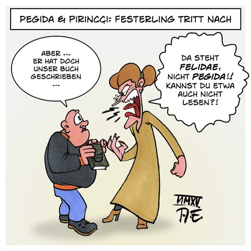 Cartoon: Pirincci und Pegida (medium) by Timo Essner tagged festerling,bachmann,akif,pirincci,pegida,felidae,cartoon,timo,essner,festerling,bachmann,akif,pirincci,pegida,felidae,cartoon,timo,essner