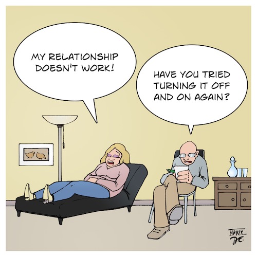 Cartoon: Relationship restart (medium) by Timo Essner tagged man,woman,relationship,computer,machine,partner,love,cartoon,timo,essner,man,woman,relationship,computer,machine,partner,love,cartoon,timo,essner