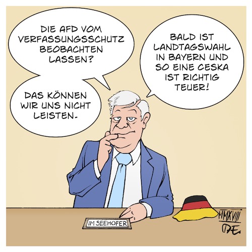 Cartoon: Seehofer und die AfD (medium) by Timo Essner tagged innenminister,horst,seehofer,afd,verfassungsschutz,beobachtung,nsu,terror,rechter,terrorfinanzierung,deutschland,cartoon,timo,essner,innenminister,horst,seehofer,afd,verfassungsschutz,beobachtung,nsu,terror,rechter,terrorfinanzierung,deutschland,cartoon,timo,essner