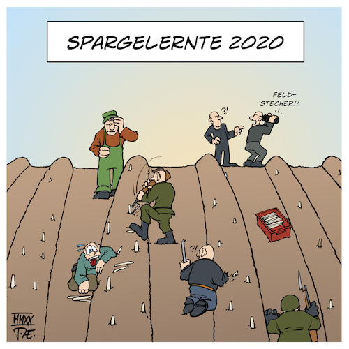 Cartoon: Spargelernte 2020 (medium) by Timo Essner tagged deutschland,landwirtschaft,spargel,spargelernte,erntehelfer,ausland,ausländer,arbeitslose,rentner,afd,corona,reisesperre,sondergenehmigung,wirtschaft,handel,cartoon,timo,essner,deutschland,landwirtschaft,spargel,spargelernte,erntehelfer,ausland,ausländer,arbeitslose,rentner,afd,corona,reisesperre,sondergenehmigung,wirtschaft,handel,cartoon,timo,essner