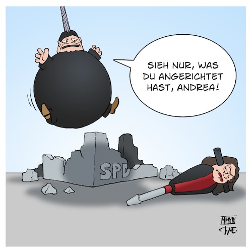 Cartoon: SPD nach der Europawahl (medium) by Timo Essner tagged spd,europawahl,andrea,nahles,sigmar,gabriel,hartziv,waffenexporte,klimaschutz,klimawandel,klimawahl,partei,erneuerung,cartoon,timo,essner,spd,europawahl,andrea,nahles,sigmar,gabriel,hartziv,waffenexporte,klimaschutz,klimawandel,klimawahl,partei,erneuerung,cartoon,timo,essner