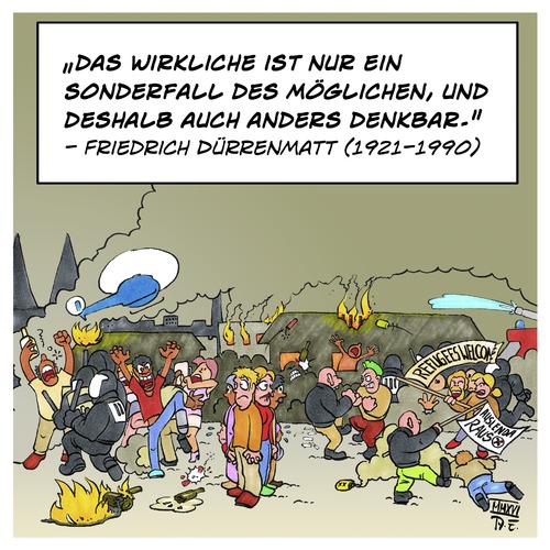 Cartoon: Straftäter Radikale und Randale (medium) by Timo Essner tagged köln,hamburg,münchen,vergewaltigung,frauen,silvester,angriff,übergriffe,mädchen,stadt,öffentliche,plätze,leipzig,connewitz,rechtsextrme,linksradikale,hooligans,türsteher,jagd,ausländer,unruhen,bürger,zivilgesellschaft,polizei,bundespolizei,deutschland,cartoon,timo,essner,köln,hamburg,münchen,vergewaltigung,frauen,silvester,angriff,übergriffe,mädchen,stadt,öffentliche,plätze,leipzig,connewitz,rechtsextrme,linksradikale,hooligans,türsteher,jagd,ausländer,unruhen,bürger,zivilgesellschaft,polizei,bundespolizei,deutschland,cartoon,timo,essner