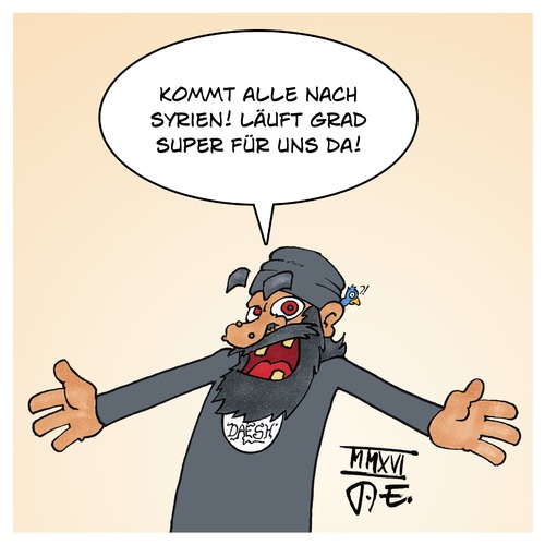 Cartoon: Terror-Werber in Deutschland (medium) by Timo Essner tagged terror,werber,is,daesh,deutschland,salafismus,salafisten,verfassungsschutz,polizei,ermittlungsbehörden,terrorismus,extremismus,rekruten,cartoon,timo,essner,terror,werber,is,daesh,deutschland,salafismus,salafisten,verfassungsschutz,polizei,ermittlungsbehörden,terrorismus,extremismus,rekruten,cartoon,timo,essner