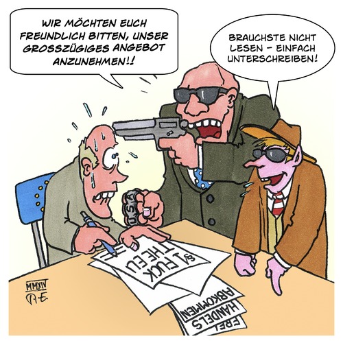 Cartoon: TTIP (medium) by Timo Essner tagged ttip,tisa,ceta,eu,usa,freihandelsabkommen,free,trade,agreement,vertrag,knebelvertrag,transparenz,mafiamethoden,mafia,ttip,tisa,ceta,eu,usa,freihandelsabkommen,free,trade,agreement,vertrag,knebelvertrag,transparenz,mafiamethoden,mafia