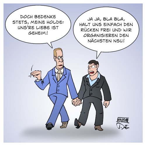 Cartoon: Verfassungsschutz meets AfD (medium) by Timo Essner tagged verfassungsschutz,afd,bundesverfassungsschutz,bfv,hans,georg,maaßen,frauke,petry,nsu,rechte,gewalt,rechter,terror,todeslisten,bka,liste,g20,journalisten,politiker,aktivisten,mordkommandos,cartoon,timo,essner,verfassungsschutz,afd,bundesverfassungsschutz,bfv,hans,georg,maaßen,frauke,petry,nsu,rechte,gewalt,rechter,terror,todeslisten,bka,liste,g20,journalisten,politiker,aktivisten,mordkommandos,cartoon,timo,essner