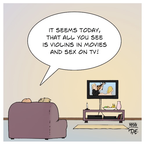 Cartoon: Violins and sex on TV (medium) by Timo Essner tagged family,guy,tv,movies,media,violence,violins,play,on,words,cartoon,timo,essner,family,guy,tv,movies,media,sex,violence,violins,play,on,words,cartoon,timo,essner