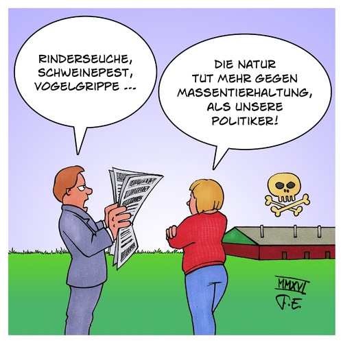 Cartoon: Vogelgrippe (medium) by Timo Essner tagged vogelgrippe,massentierhaltung,masställe,geflügel,bse,schweinegrippe,schweinepest,geflügelseuche,cartoon,timo,essner,vogelgrippe,massentierhaltung,masställe,geflügel,bse,schweinegrippe,schweinepest,geflügelseuche,cartoon,timo,essner