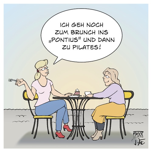 Cartoon: Vom Pontius zu Pilates (medium) by Timo Essner tagged vom,pontius,zu,pilates,pilatus,hipster,wohlstand,gesellschaft,freizeit,lifestyle,wortspiele,city,modern,mondän,luxus,cartoon,timo,essner,vom,pontius,zu,pilates,pilatus,hipster,wohlstand,gesellschaft,freizeit,lifestyle,wortspiele,city,modern,mondän,luxus,cartoon,timo,essner