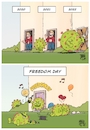 Cartoon: COVID Evolution - Freedom Day (small) by Timo Essner tagged covid,covid19,evolution,sequel,fortsetzung,freedom,day,freedummday,wellen,masken,maskenpflicht,lockerungen,hot,spots,länder,schulen,2g,3g,2gplus,pandemie,frühling,endemisch,gezielte,durchseuchung,cartoon,timo,essner