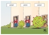 Cartoon: COVID Evolution (small) by Timo Essner tagged covid19 corona sars cov2 2019 2020 2021 2022 gesellschaft verhalten konsum social distancing physical maßnahmen coronamaßnahmen hygienemaßnahmen schutzmasken fpp2 masken delta variante mutanten virus pandemie society behaviour consumption protection mask masks variant mutant pandemic cartoon timo essner