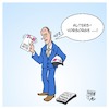 Cartoon: Merz Aktien Rente (small) by Timo Essner tagged friedrich merz altersvorsorge rente aktien börse wirtschaft volksaktie deutsche telekom betrug aktienhandel politik einflussnahme korruption cartoon timo essner