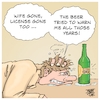 Cartoon: The beer warned me (small) by Timo Essner tagged beer alcholism alcohol abuse drinking problem label warnings wife drivers licence loss social structures cartoon timo essner