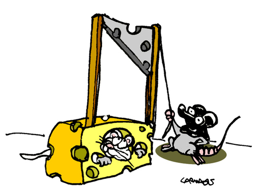 Cartoon: Guillotine (medium) by Carma tagged animals,mouse,guillotine,cats,cheese