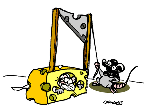 Cartoon: Guillotine (medium) by Carma tagged animals,mouse,guillotine,cats,cheese