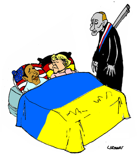 Cartoon: Obama Merkel and Putin (medium) by Carma tagged ukraine,crisis,war,putin,merkel,obama,usa,russia