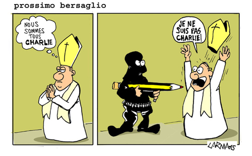 Cartoon: Cartoons for Charlie Hebdo (medium) by Carma tagged charlie,hebdo,cartoon,terrorism,attack,satire,cartoonist,religion,war,violence,democracy,freedom,of,expression,press,france,pope,italu,usa,europe