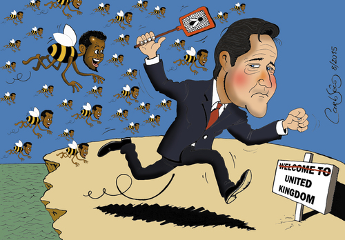 Cartoon: Cameron and the migrants (medium) by carloseco tagged migrants,david,cameron,immigration