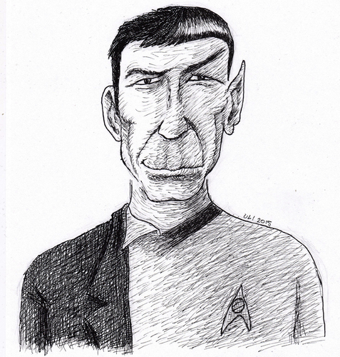 Cartoon: Leonard Nimoy (medium) by Uliwood tagged hommage,karikatur,portrait,schauspieler,actor,trek,star,enterprise,spock,mr