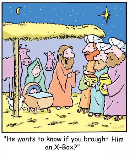 Cartoon: TP0201christmasjesusstable (medium) by comicexpress tagged stable,jesus,christ,mary,joseph,manger,wise,king,kings,shepherd,shepherds,angels,angel,nativity,bible,god,saviour,inn,donkey,story,box,video,games