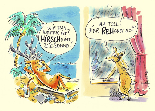 Cartoon: Hirsch und Reh (medium) by Hoevelercomics tagged waidmann,jäger,wildtiere,wild,wald,reh,hirsch