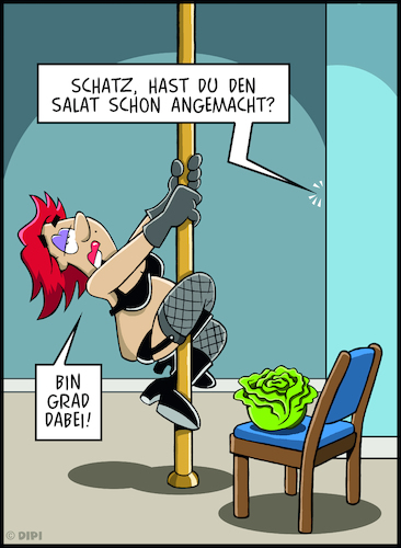 Cartoon: Anmache mal anders (medium) by DIPI tagged essen,stange,frau,salat,kochen,essen,stange,frau,salat,kochen