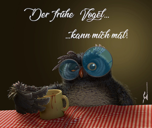 Cartoon: Early Bird and Night Owl (medium) by Rüsselhase tagged night,owl,early,bird