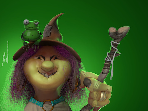 Cartoon: Green Witch (medium) by Rüsselhase tagged witch,green,digital,3d