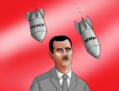 Cartoon: assadbombs (medium) by Lubomir Kotrha tagged assad,syria,war,trump,putin,usa,russia,world