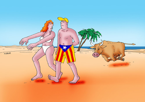 Cartoon: catalantoro (medium) by Lubomir Kotrha tagged independence,referendum,catalonia,spain,europe,euro,peace