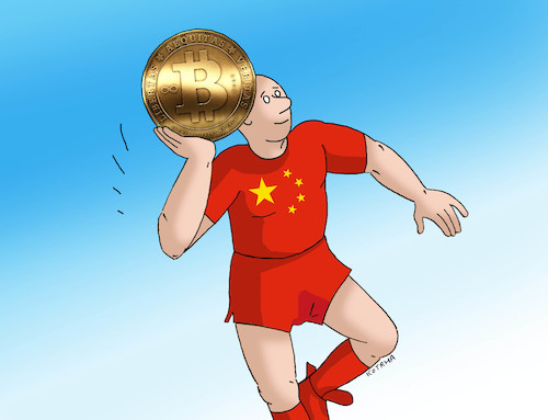 Cartoon: chinaguliar (medium) by Lubomir Kotrha tagged bitcoin,china,dollar,euro,libra,bitcoin,china,dollar,euro,libra