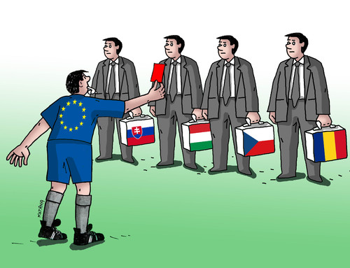 Cartoon: euredcard (medium) by Lubomir Kotrha tagged refugees,quotes,europe,germany,eu,usa,euro,world