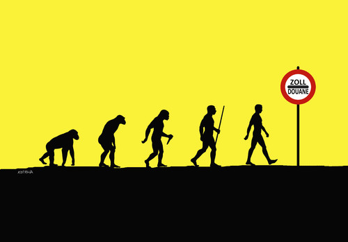 Cartoon: evozoll (medium) by Lubomir Kotrha tagged evolution,clo,zoll,douanne