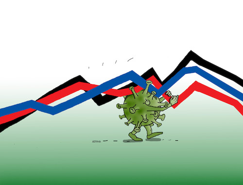 Cartoon: grafcorona (medium) by Lubomir Kotrha tagged ecb,euro,dollar,libra,coronavirus