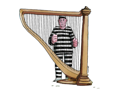 Cartoon: harfbas (medium) by Lubomir Kotrha tagged music,musical,instruments,harp,music,musical,instruments,harp