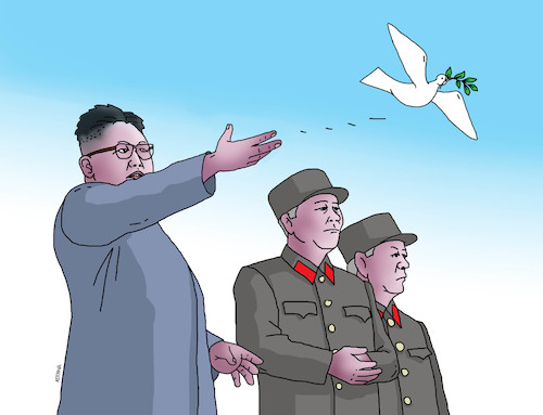 Cartoon: kimholubica (medium) by Lubomir Kotrha tagged korea,north,south,kim,war,peace,world