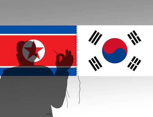 Cartoon: kimkrajcir (medium) by Lubomir Kotrha tagged korea,north,south,kim,war,peace,world
